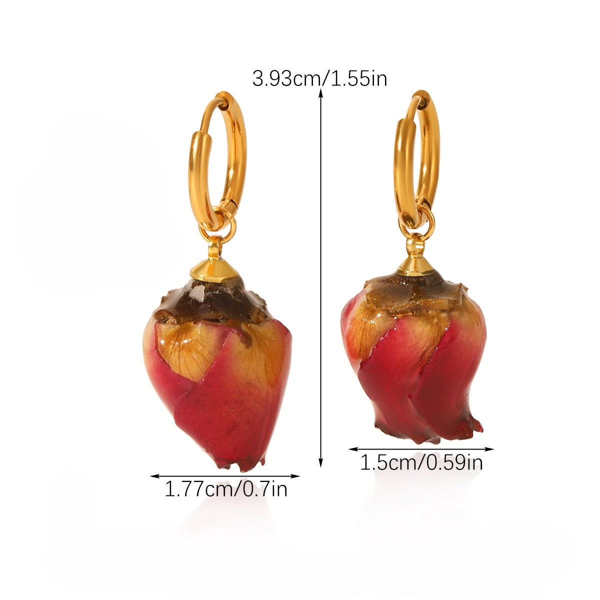 Gold-Plated Rosebud Drop Hoop Earrings