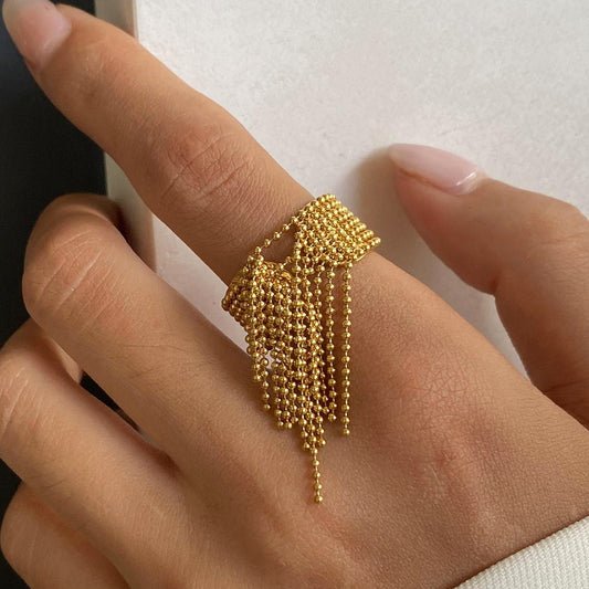 Gold Tassel Beaded Ring