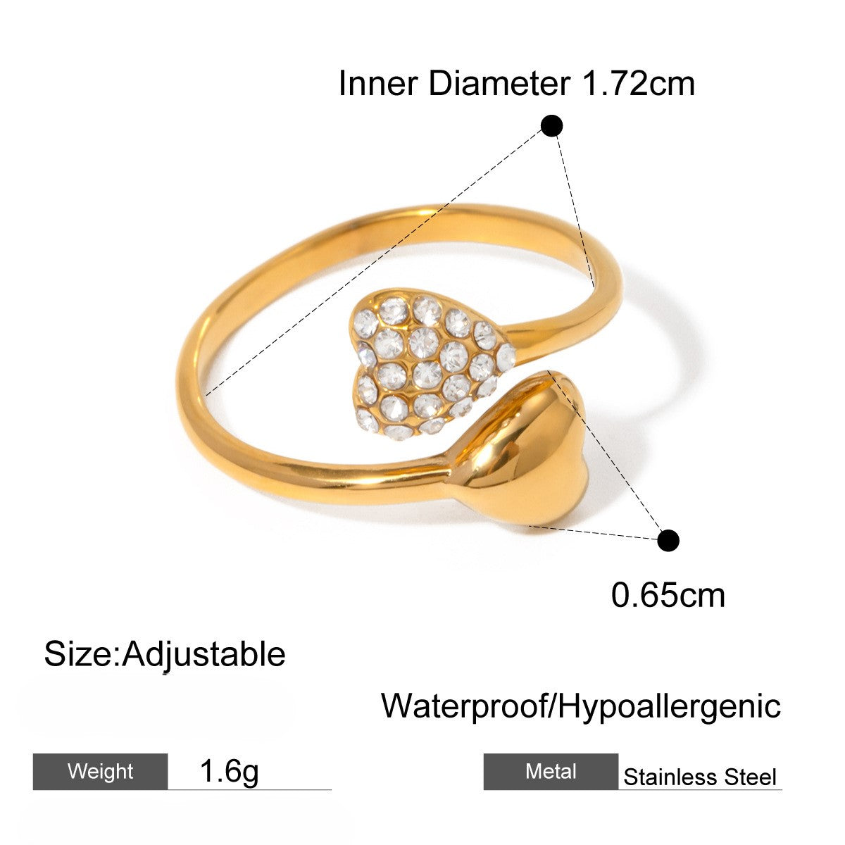 Gold Heart Adjustable Ring