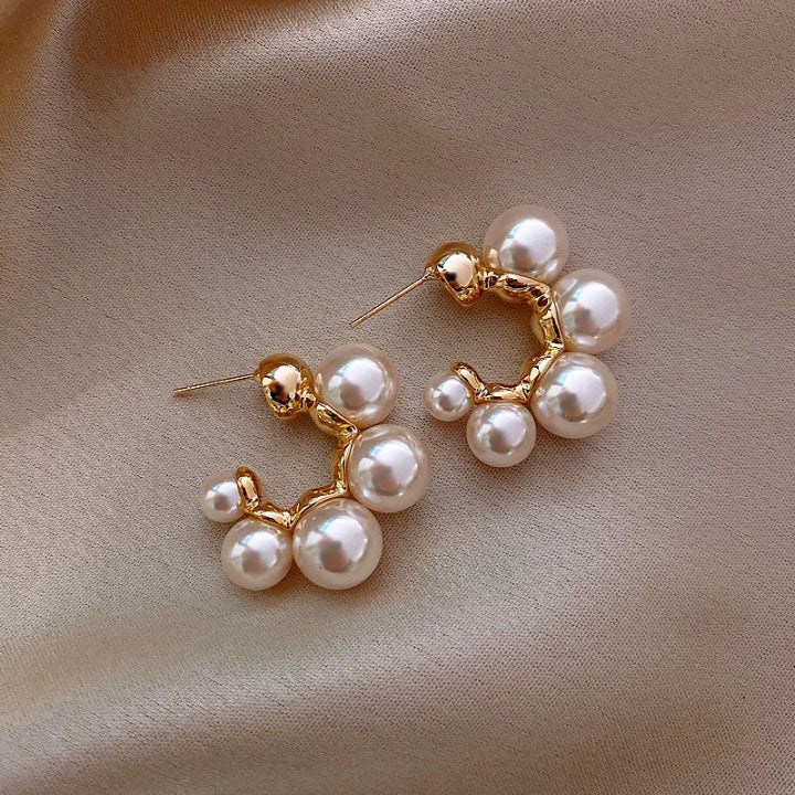 Pearl Cluster Gold-Plated Stud Earrings