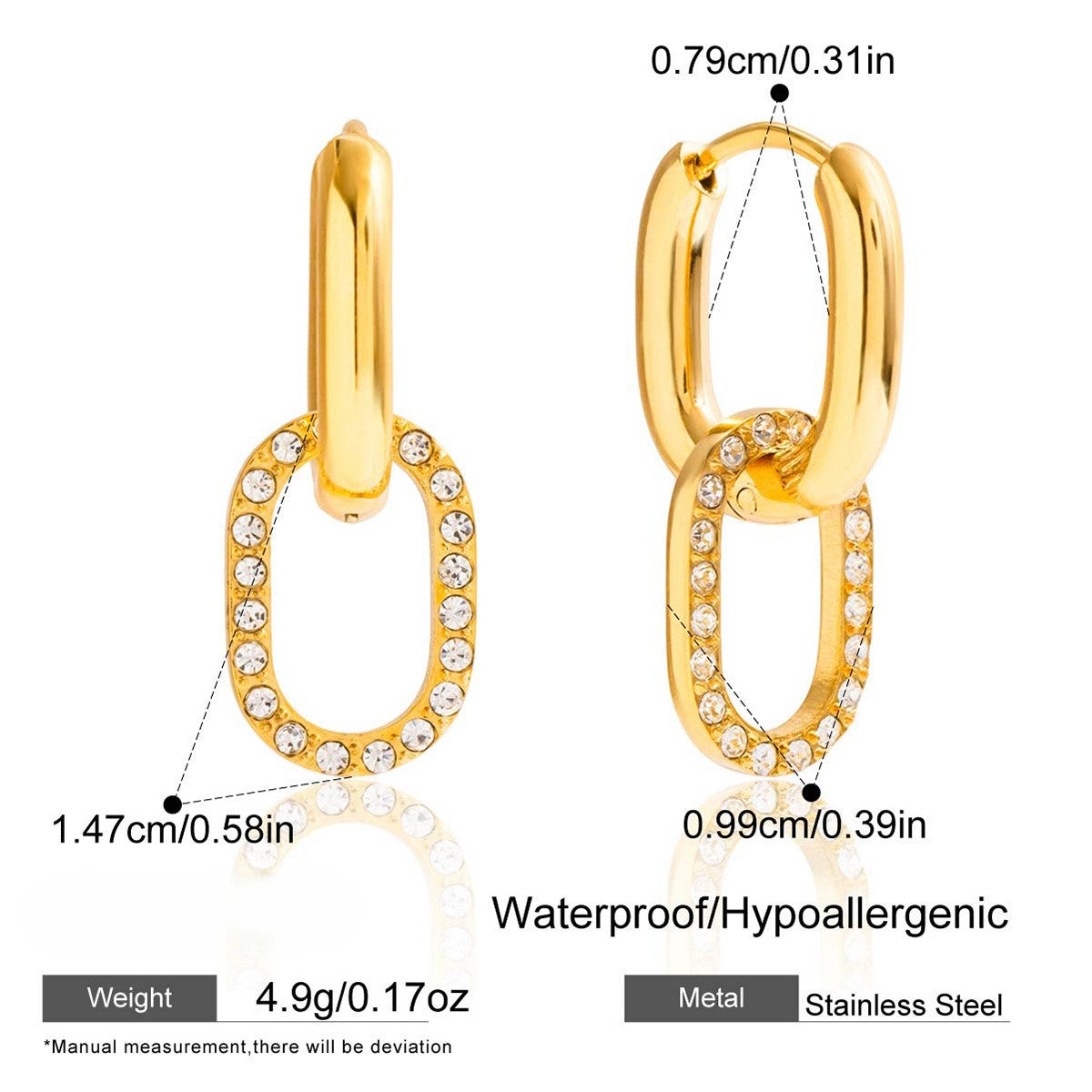 Gold Crystal Link Hoop Earrings