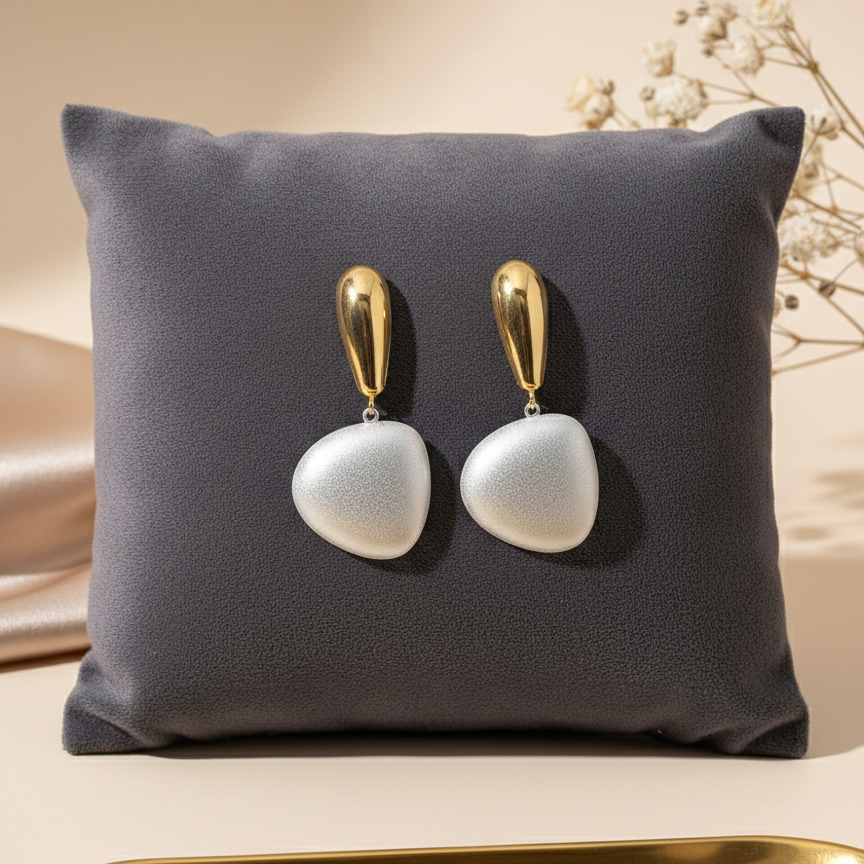 Gold Plated Drop Earrings – Elegant Matte White Stone style metal