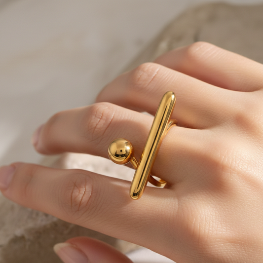 Golden Bar & Ball Ring
