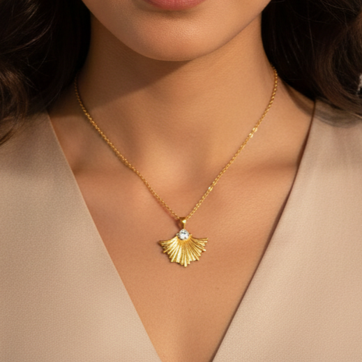 Golden Ginkgo Pendant Necklace