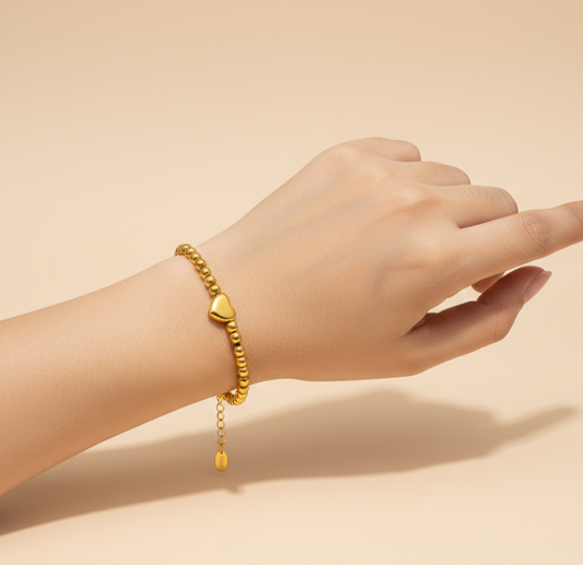 Gold Beaded Heart Bracelet