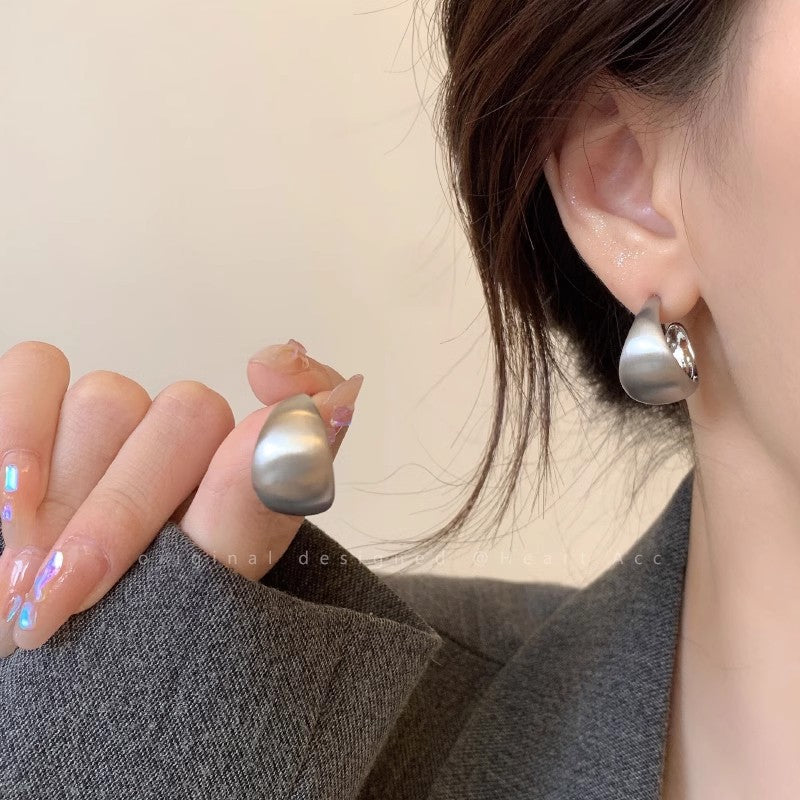 Silver-Tone Satin Dome Stud Earrings