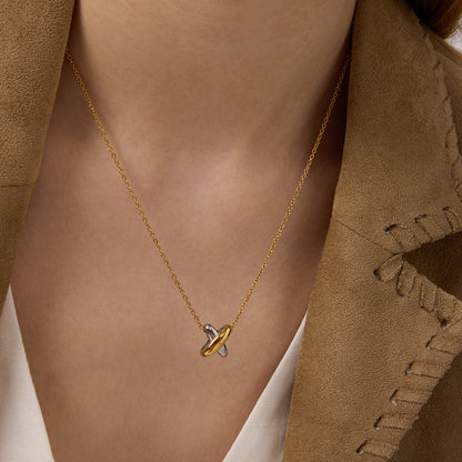 Gold-Plated Interlocking Ring Pendant Necklace