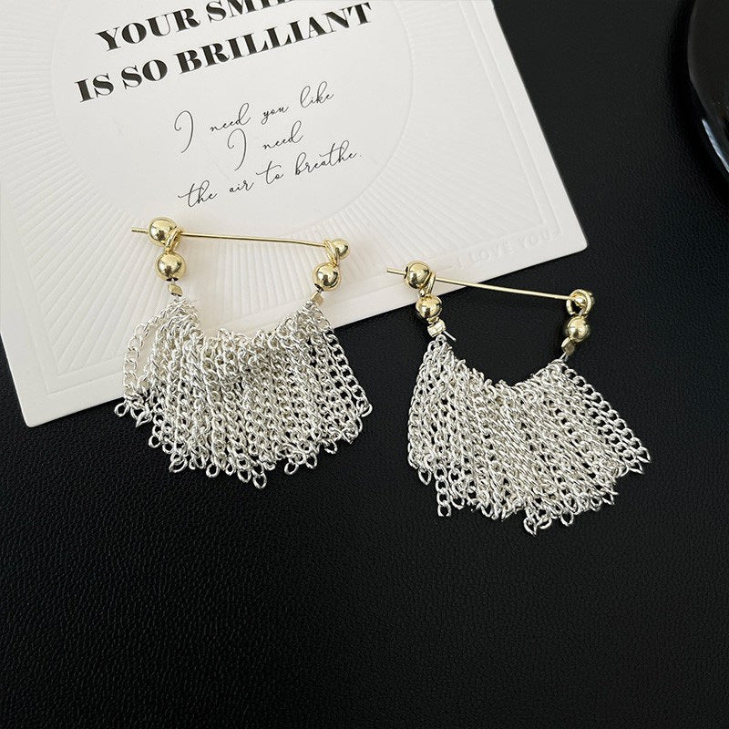 Long Metal Chain Fringe Statement Drop Earrings