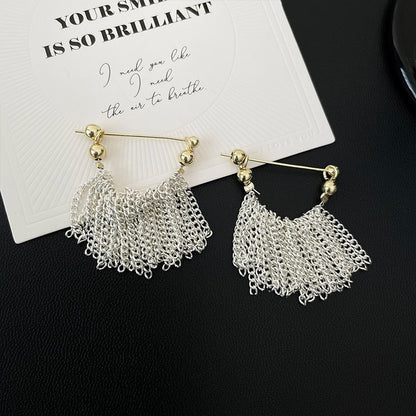 Long Metal Chain Fringe Statement Drop Earrings