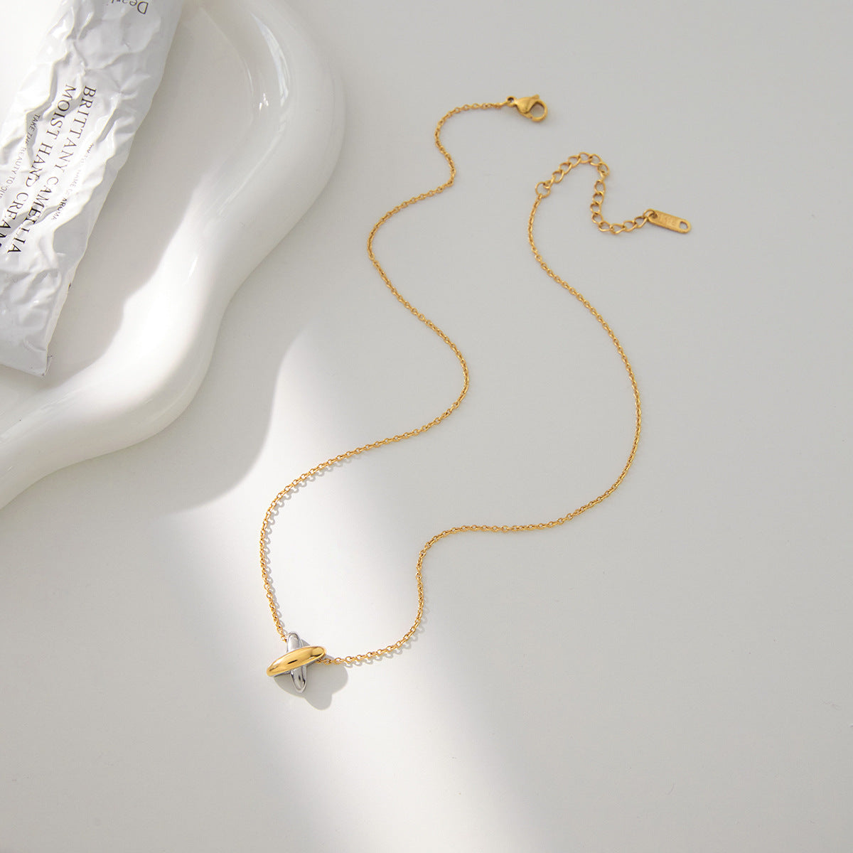 Gold-Plated Interlocking Ring Pendant Necklace