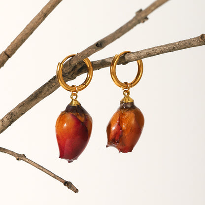 Gold-Plated Rosebud Drop Hoop Earrings