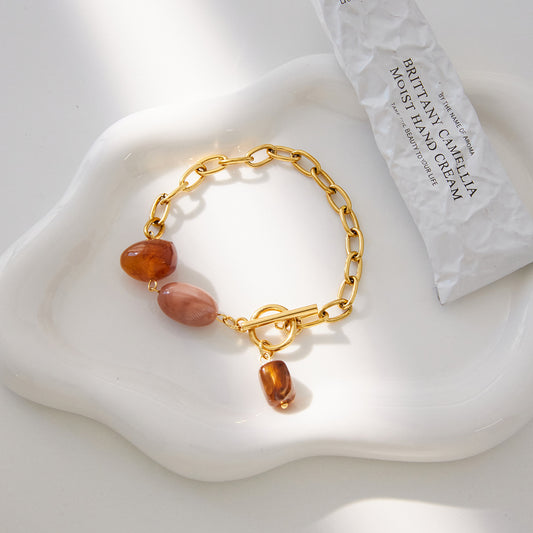 Gold-Plated Chain Bracelet with Multicolor Resin Beads