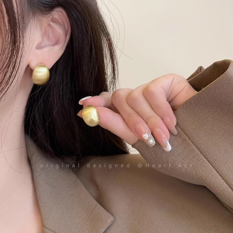 Gold-Plated Brushed Dome Stud Earrings