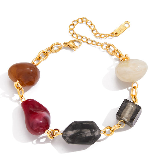 Gold-Plated Chain Bracelet with Multicolor Resin Beads