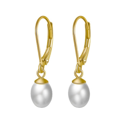 Gold-Plated Imitation Pearl Drop Earrings