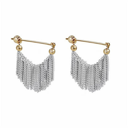 Long Metal Chain Fringe Statement Drop Earrings