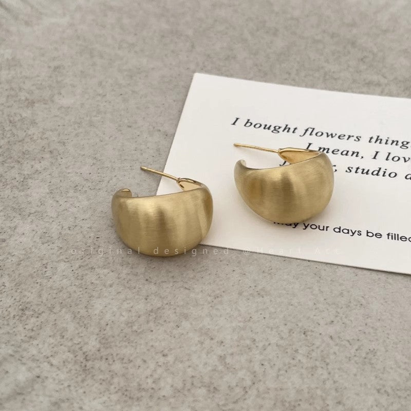 Gold-Plated Brushed Dome Stud Earrings