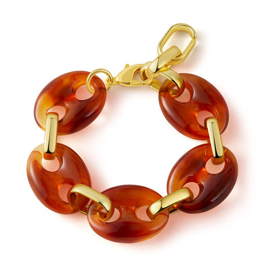 Amber Link Chain Bracelet with Gold-Tone Hardware