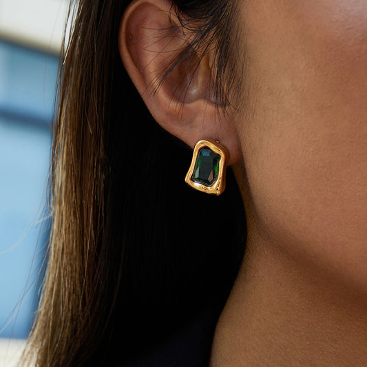 Emerald-Green Stone Stud Earrings