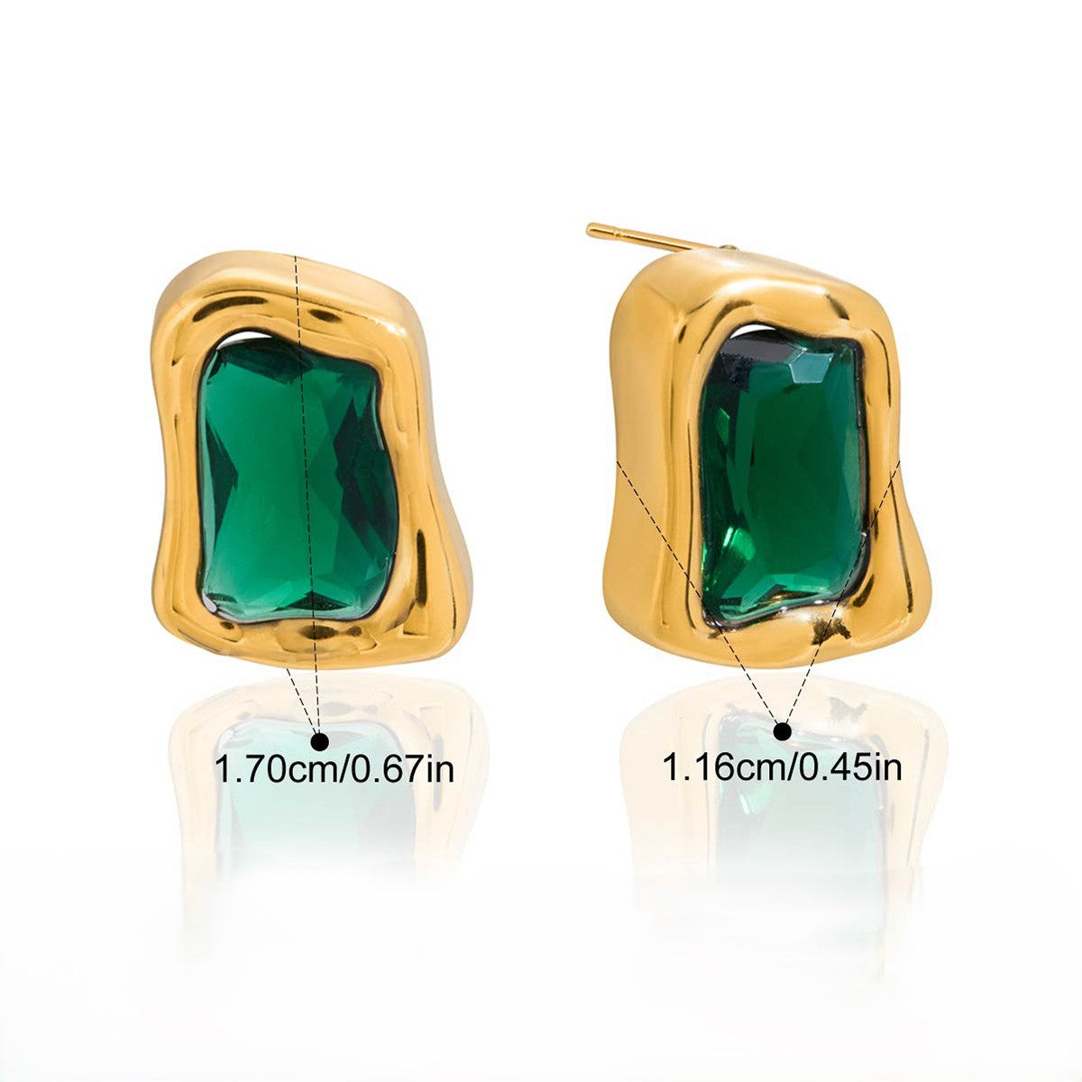 Emerald-Green Stone Stud Earrings