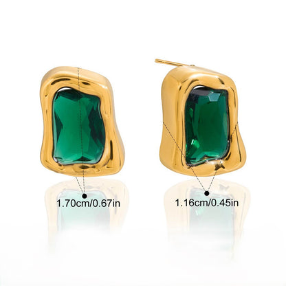 Emerald-Green Stone Stud Earrings