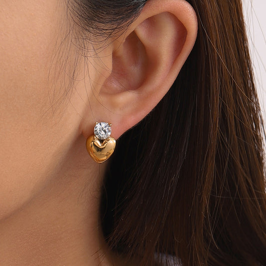 Single stone Heart Stud Earrings