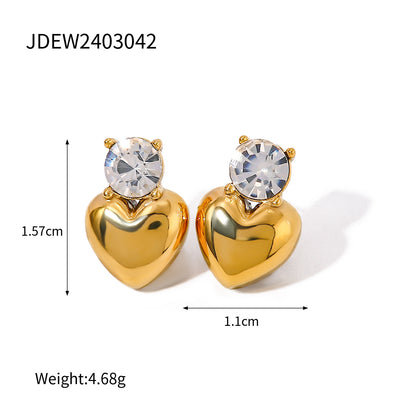 Single stone Heart Stud Earrings