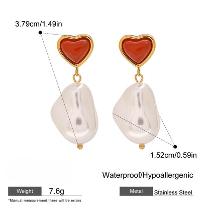 Gloss Heart Pearl Drop Earrings