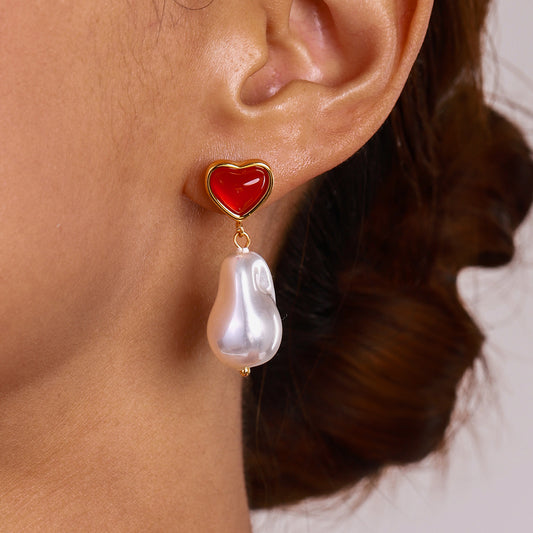 Gloss Heart Pearl Drop Earrings