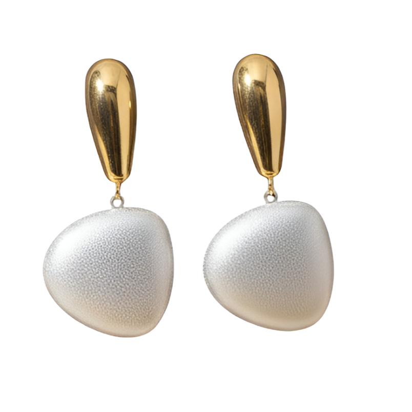 Gold Plated Drop Earrings – Elegant Matte White Stone style metal
