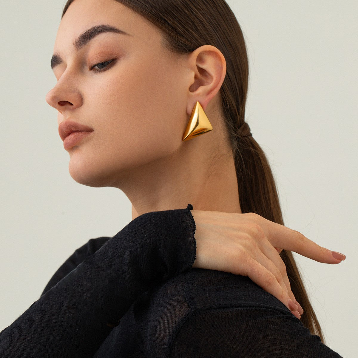 Gold-Plated Geometric Triangle Stud Earrings (Bold Minimal Statement)