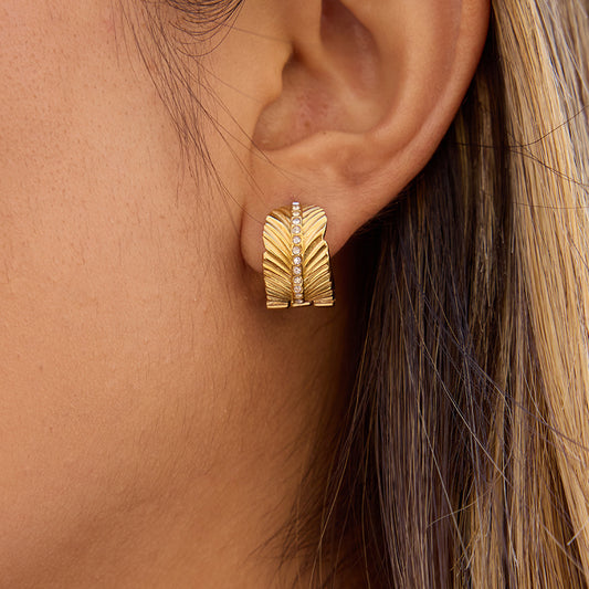 Auric Leaf Crystal Hoop Earrings