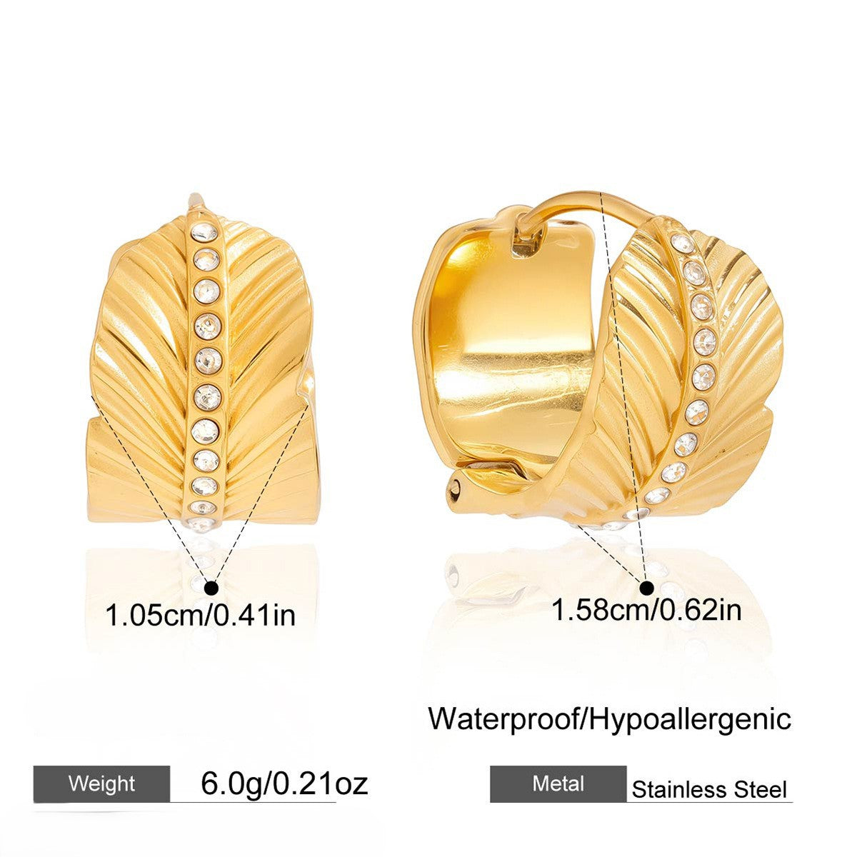 Auric Leaf Crystal Hoop Earrings