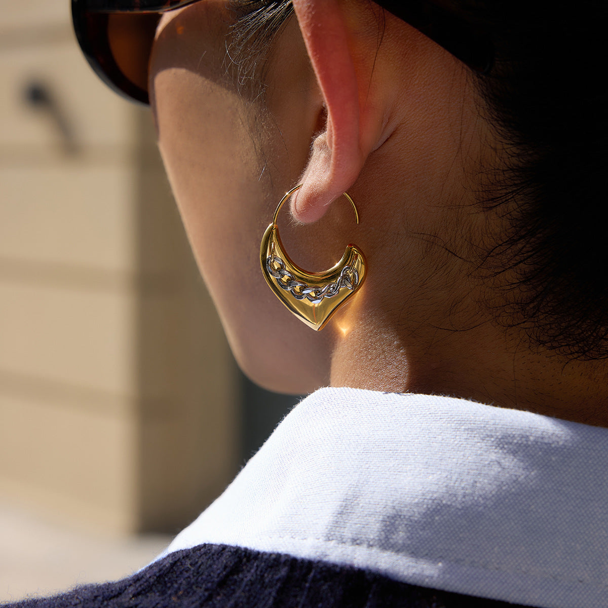 Chain Heart Hoop Earrings