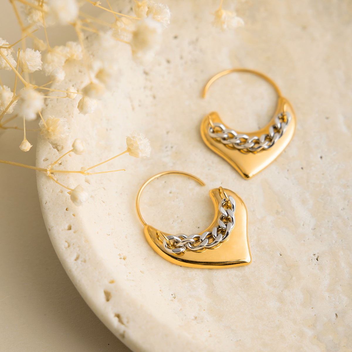Chain Heart Hoop Earrings