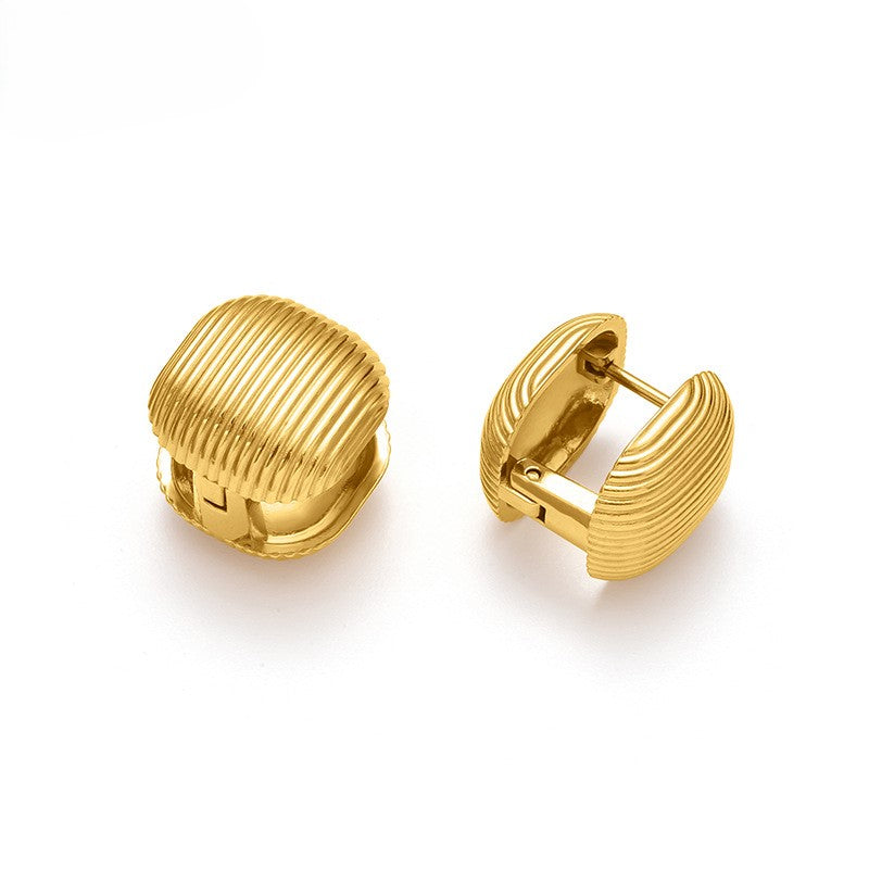 Gold-Plated Ribbed Huggie Hoop Earrings (Chunky Clip-Lock Style)