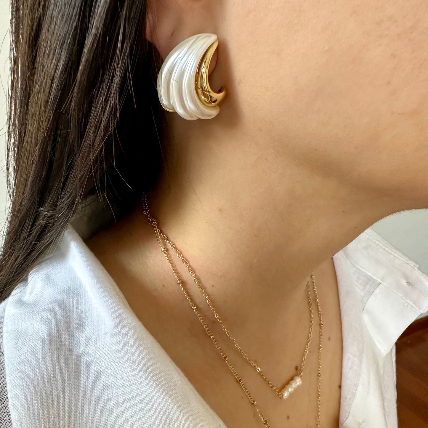 Chunky Pearl Hoop Earrings