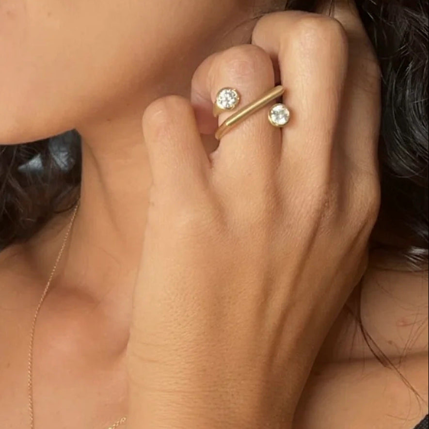 Elegant Gold-Plated Open Crystal Wrap Ring – Adjustable Modern Design