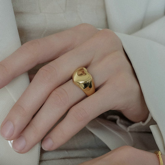 Gold Heart Signet Ring