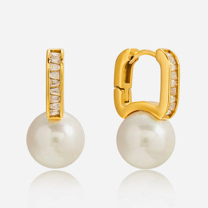 Pearl Drop Hoop Earrings