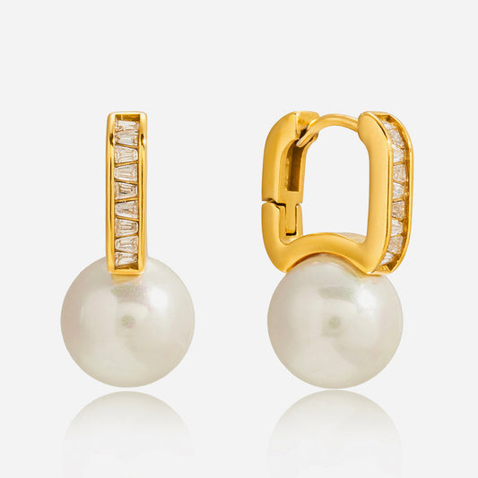 Pearl Drop Hoop Earrings