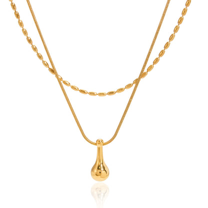 Minimalist Gold-Plated Teardrop Pendant Necklace – Elegant Layered Chain Design