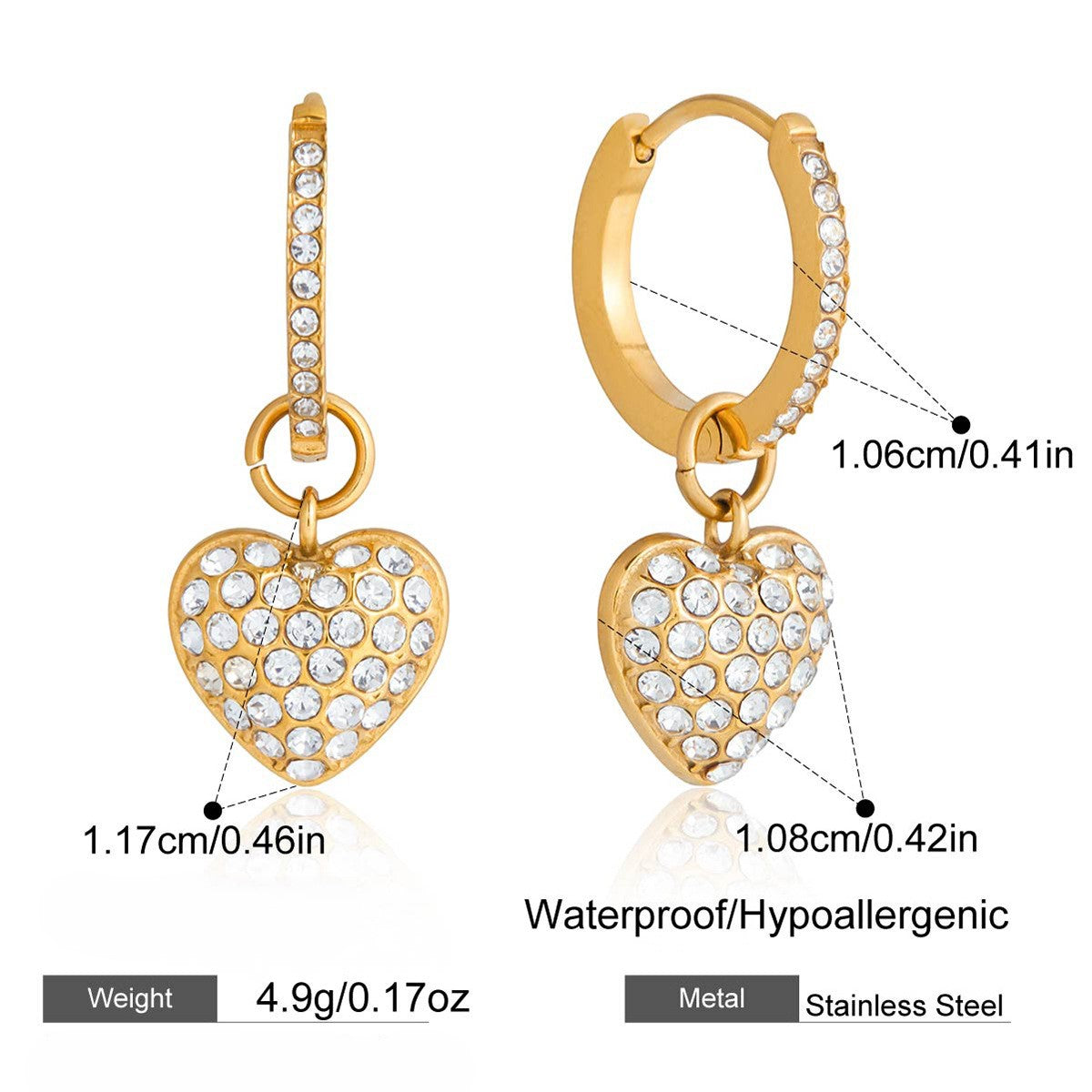Crystal Heart Hoop Earrings