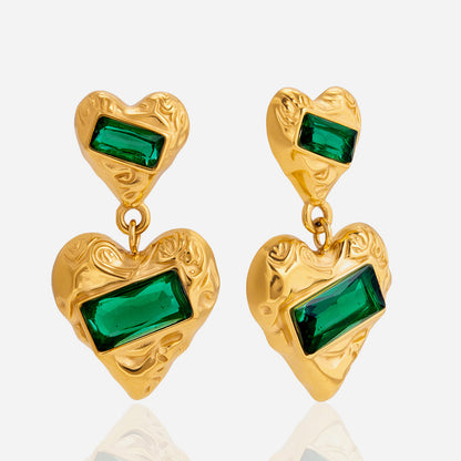 ADYAMÉ Emerald Heart Drop Earrings