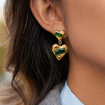 ADYAMÉ Emerald Heart Drop Earrings