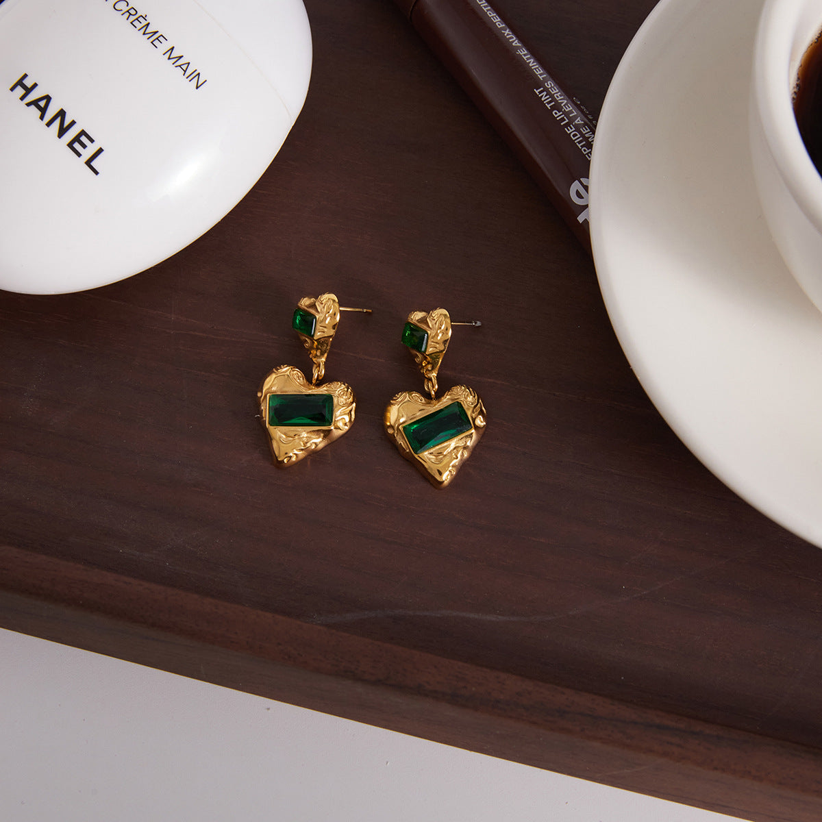 ADYAMÉ Emerald Heart Drop Earrings