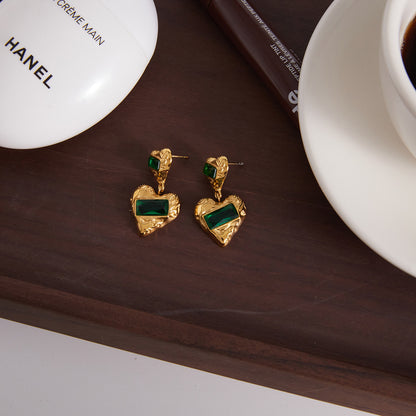 ADYAMÉ Emerald Heart Drop Earrings