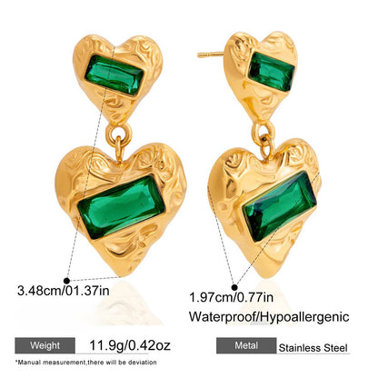 ADYAMÉ Emerald Heart Drop Earrings