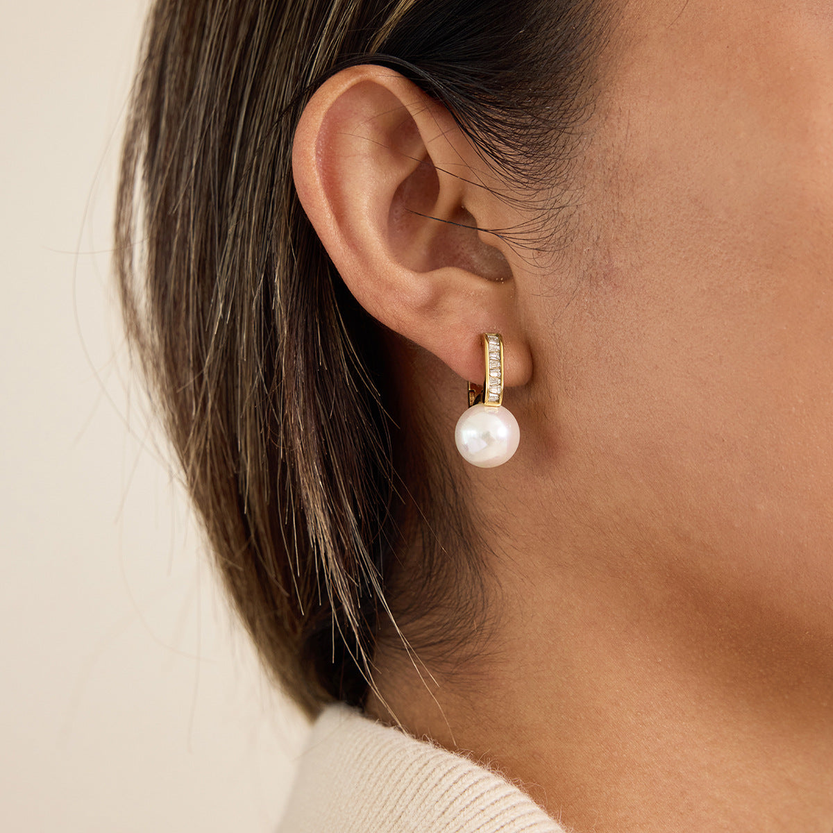 Pearl Drop Hoop Earrings