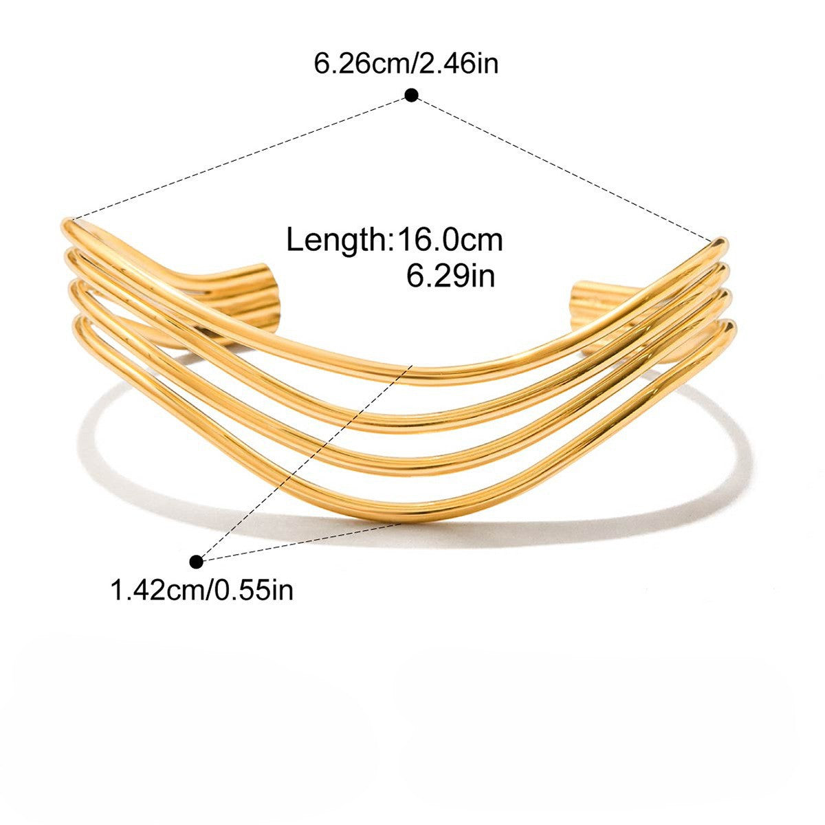 Multi-Layer Wave Gold-Plated Open Cuff Bracelet – Elegant Minimal Statement